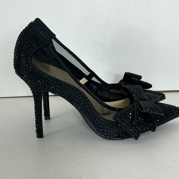 Jessica Simpson Heels Women's Size 8M Black Raynne Sequin Pump Bow Accent - Picture 1 of 14